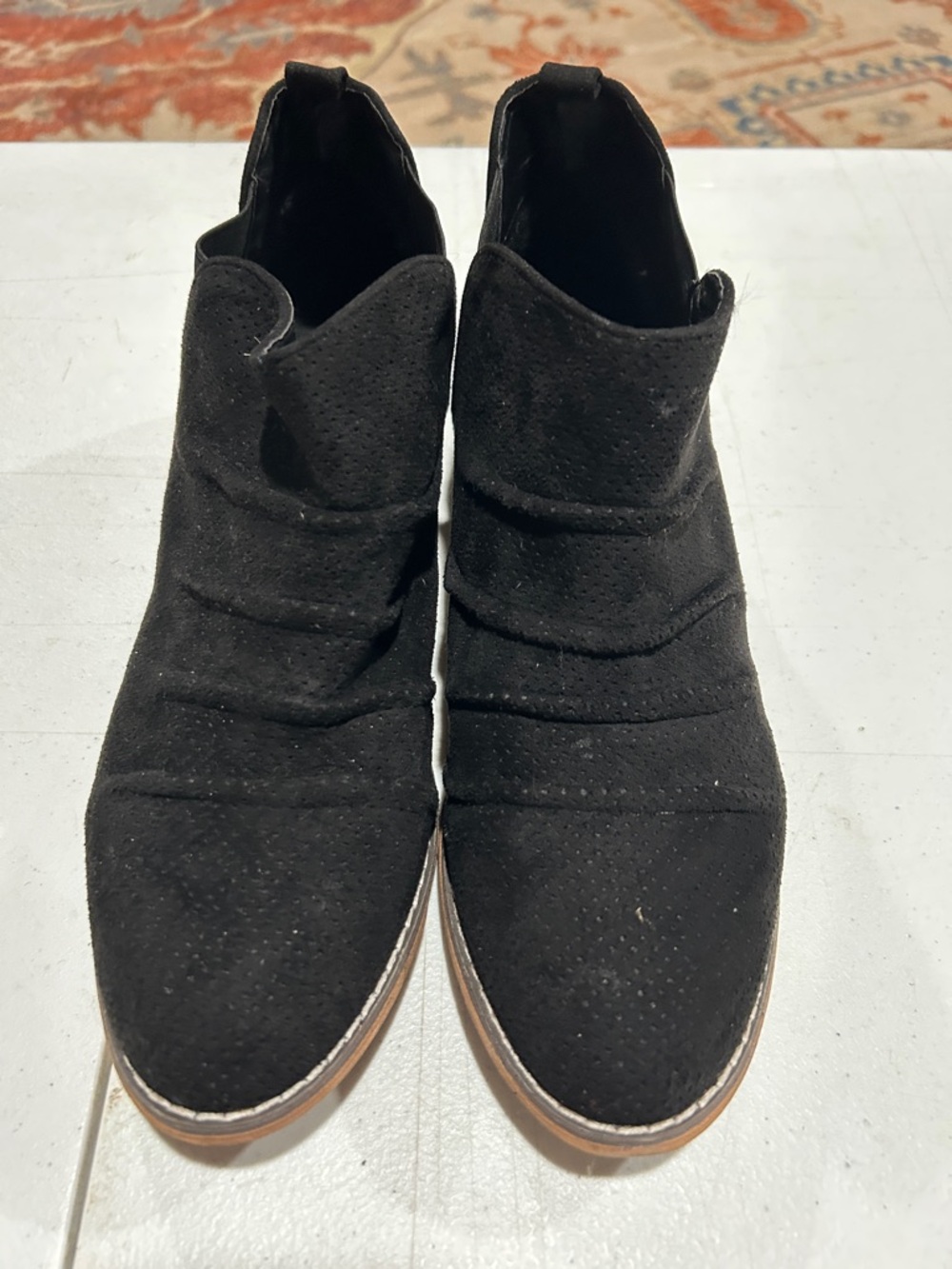 ShuShop Black Perforated Suede Heeled Ankle Boots